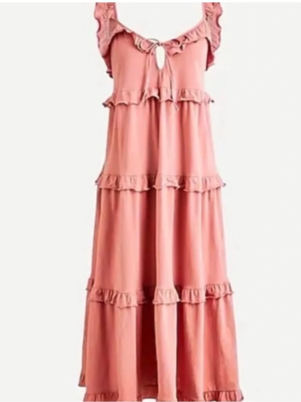 J. Crew Tiered Knit Blokette Midi Keyhole Dress Dusty Rose Cottagecore